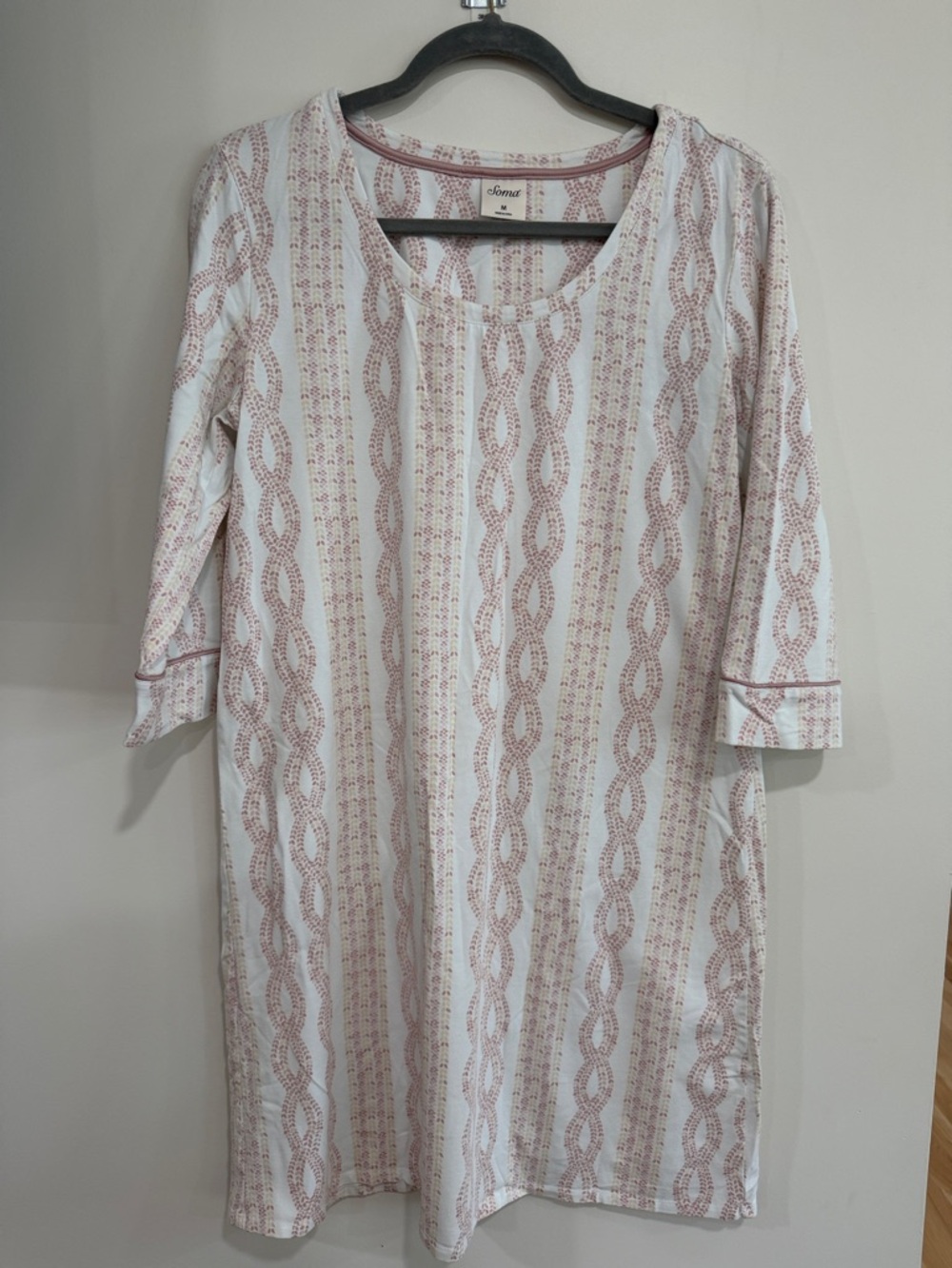 Soma White and Blush Long-Sleeve Printed Shift Dress